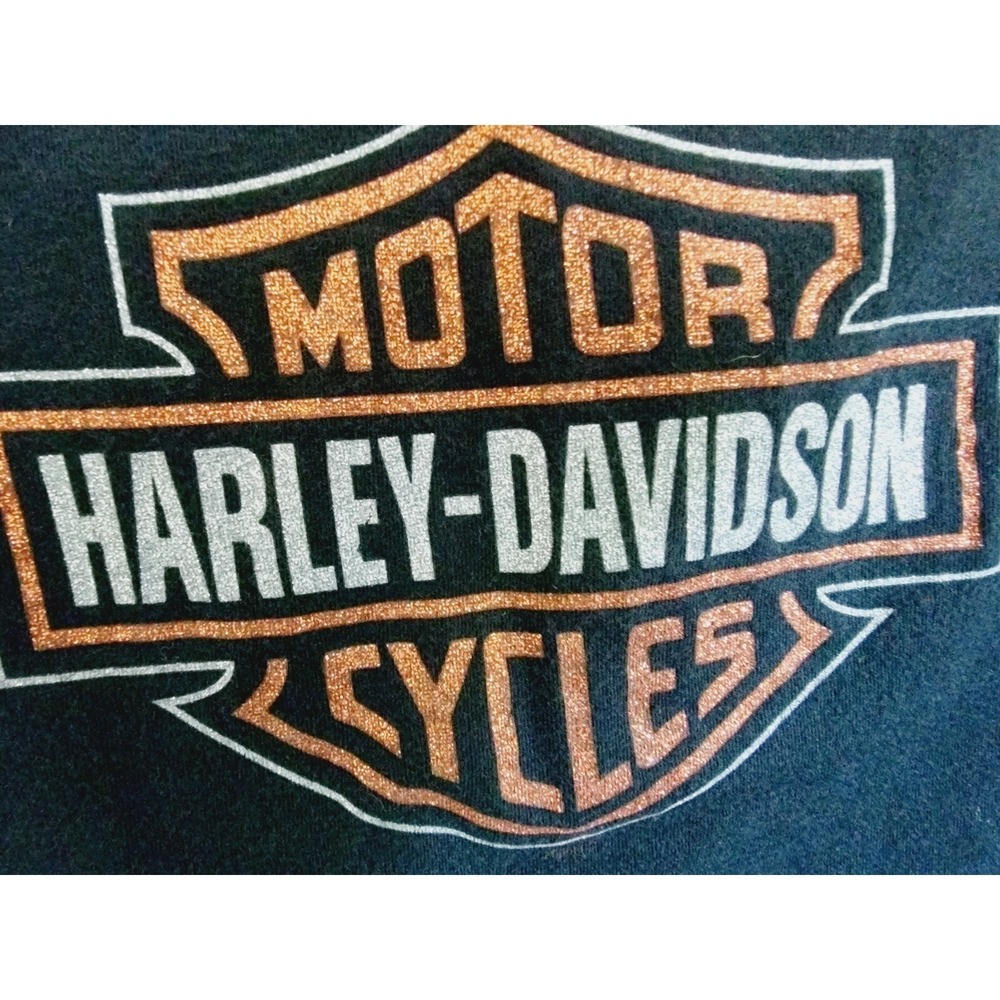 Harley-Davidson Womens L Kokomo Indiana Ruched Shoulder Tank Top Black 2008 - Picture 6 of 11